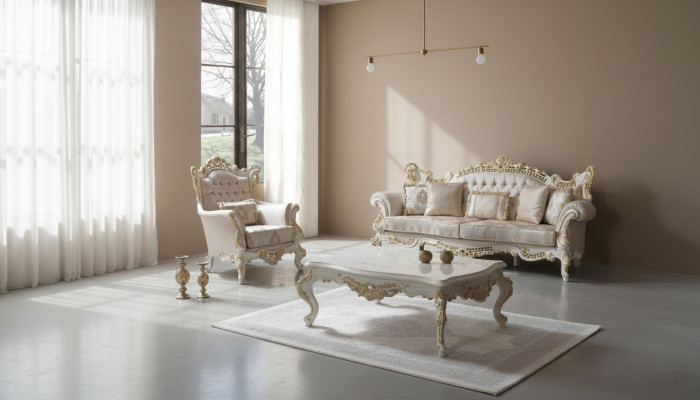 Luxe bankstel complete bankstel Beige gestoffeerde bankstoffering stoffen bank