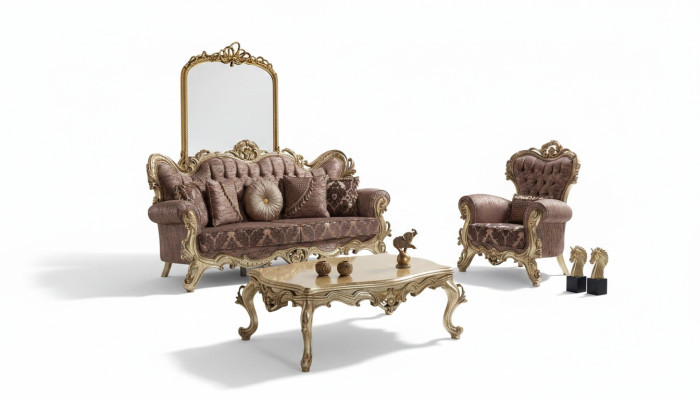 Sofagarnitur Beklede bank Bank Paarse stoffenbank Chesterfield Set 3+1