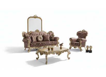 Sofagarnitur Beklede bank Bank Paarse stoffenbank Chesterfield Set 3+1