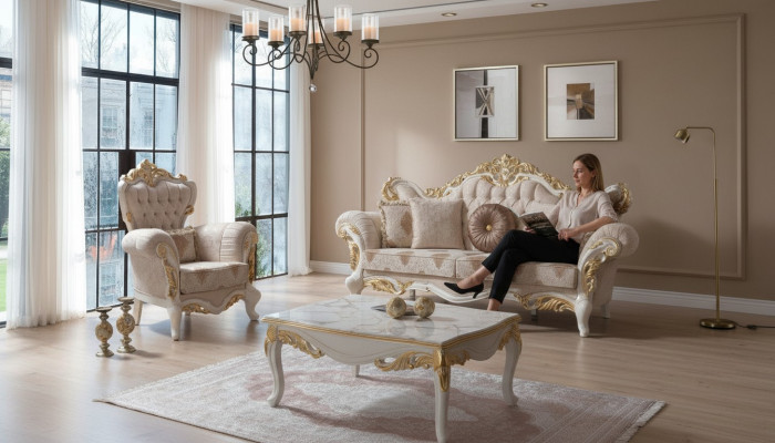 Polstersofa Compleet bankstel Bankstel Beige bank Stoffen bank