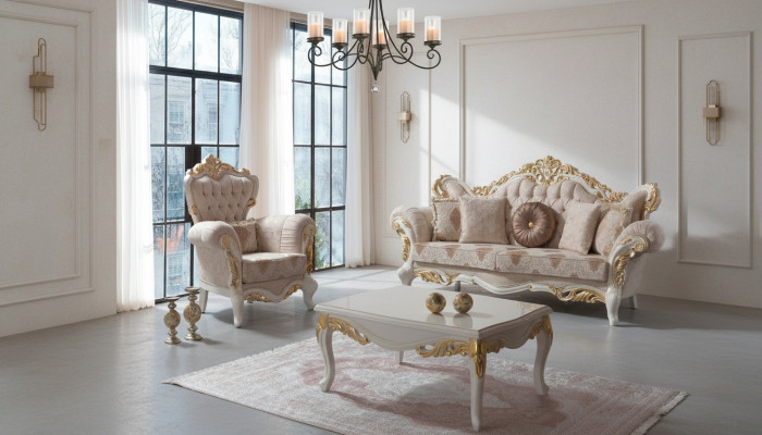 Polstersofa Compleet bankstel Bankstel Beige bank Stoffen bank