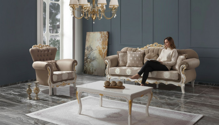 Bankstel bankstel bekleding bank van stof driezitsbank bruin set bank.