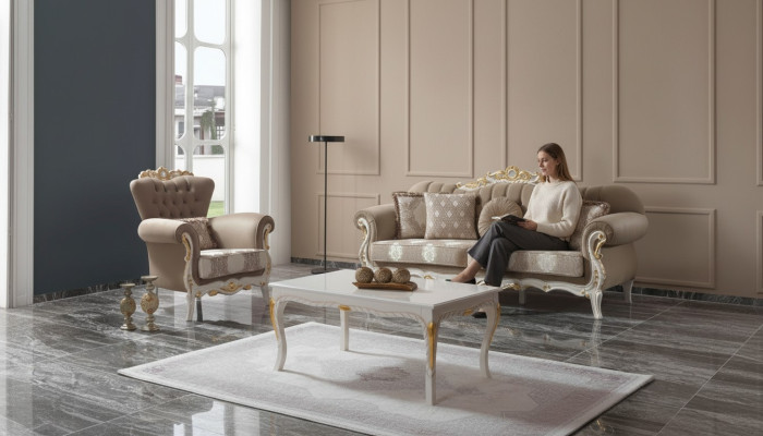 Sofaset gewatteerde bank bank bank bruin stoffen bank Chesterfield set 3+1