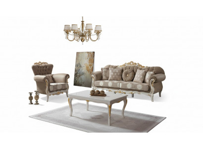 Sofaset gewatteerde bank bank bank bruin stoffen bank Chesterfield set 3+1