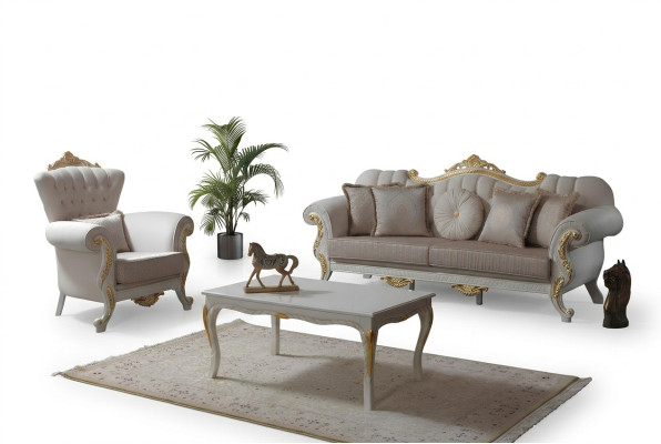 Luxe bankstel Compleet bankstel Beige gestoffeerde bank Stoffen bank