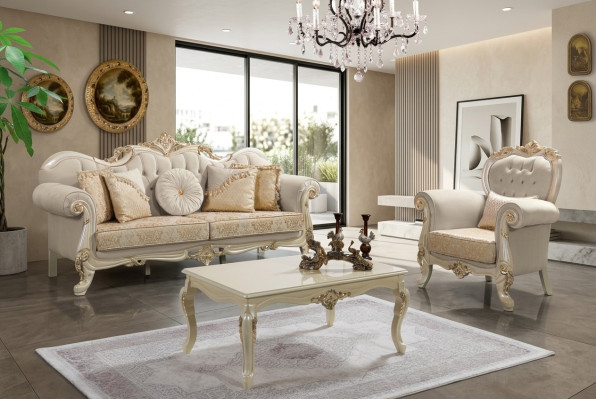 Luxe bankstel Volledige bankstel Beige gestoffeerde bank Stoffen bank