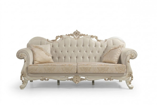 Dries-zitsbank 3-zits stoffen bank gestoffeerde bank Beige stof Chesterfield.