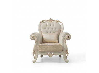 Eenzits fauteuil oorfauteuil stoel stof beige polyester hout barok.