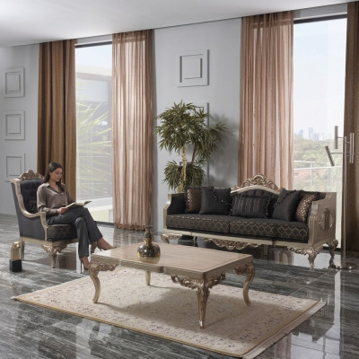 Woonkamer bankstel gestoffeerde bank Chesterfield bankstel Grijs Stof Woonkamer bankstel gestoffeerde bank Chesterfield bankstel Grijs Stof