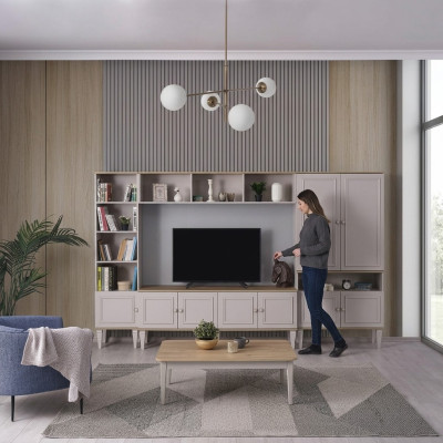 Wandmeubel woonkamer muur TV-standaard hout RTV Lowboard Grijs Shelving Set