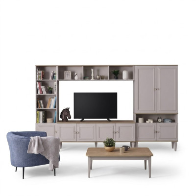 Wandmeubel woonkamer muur TV-standaard hout RTV Lowboard Grijs Shelving Set