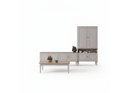 Set van tv-standaard kast RTV laagbord woonkamer planken Grijs Hout