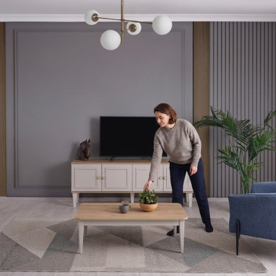 TV-standaard kast RTV Lowboard Woonkamer Grijs Hout Sideboard Modern