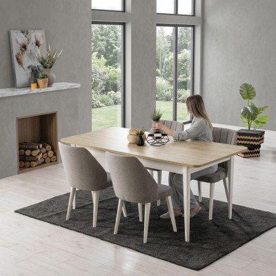 Eetkamerset Eetkamer Eettafel Set 7-delige Eetkamer Wit Hout