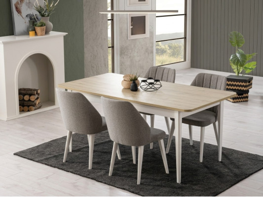 Eetkamerset Eetkamer Eettafel Set 7-delige Eetkamer Wit Hout