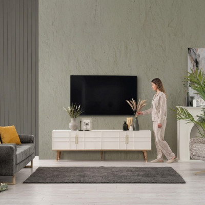 Lowboard TV-standaard Sideboard Moderne kast RTV Woonkamer Wit Hout