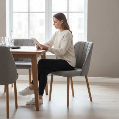 Eetkamerstoelgroep Set 6-delig Stoelen Stof Grijs Eetkamer Zitter