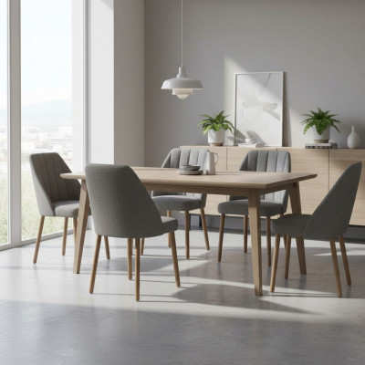 Eetkamerstoelgroep Set 6-delig Stoelen Stof Grijs Eetkamer Zitter