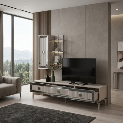 Laag TV-meubel kast RTV woonkamer wit houten planken