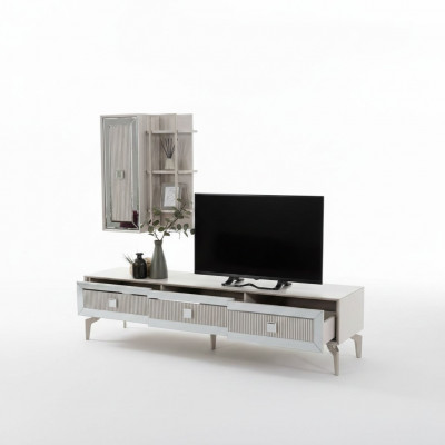 Laag TV-meubel kast RTV woonkamer wit houten planken