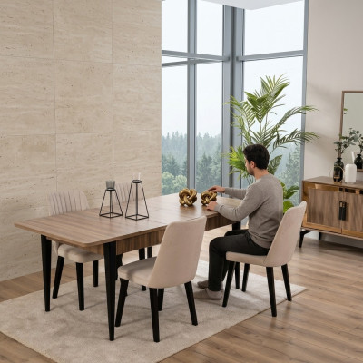 Eetkamerset Eetkamer Eettafel Set 7-delig Eetkamer Bruin Hout
