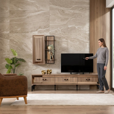 Garnituur tv-standaard kast RTV lowboard woonkamer rekken goud hout