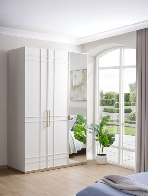 Kledingkast Kasten Houten kast Hout Wit Spiegel Kinderkamer