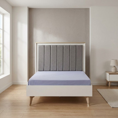 Bedframe kinderkamer kinderbed 100 cm eenpersoonsbed hout grijs stof