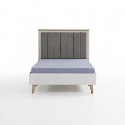 Bedframe kinderkamer kinderbed 100 cm eenpersoonsbed hout grijs stof