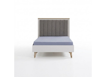 Bedframe kinderkamer kinderbed 100 cm eenpersoonsbed hout grijs stof