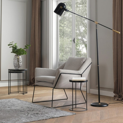 Fauteuil eenzitter stof oorfauteuil zits polyester grijs woonkamer