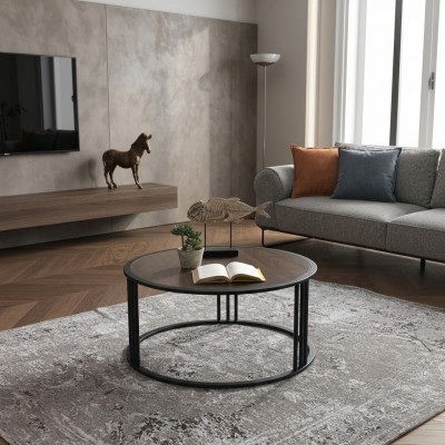 Woonkamer salontafel bijzettafel tafel roestvrij staal meubels zwart rond