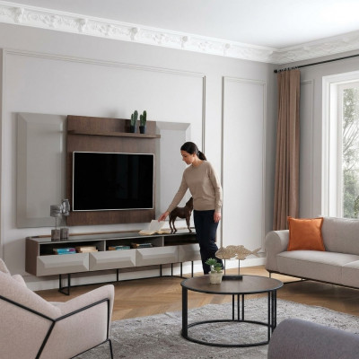 Groep RTV lage tv-standaard sideboard paneel 2-delig hout bruin rek