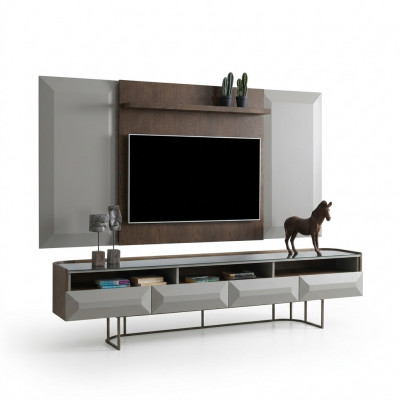 Groep RTV lage tv-standaard sideboard paneel 2-delig hout bruin rek