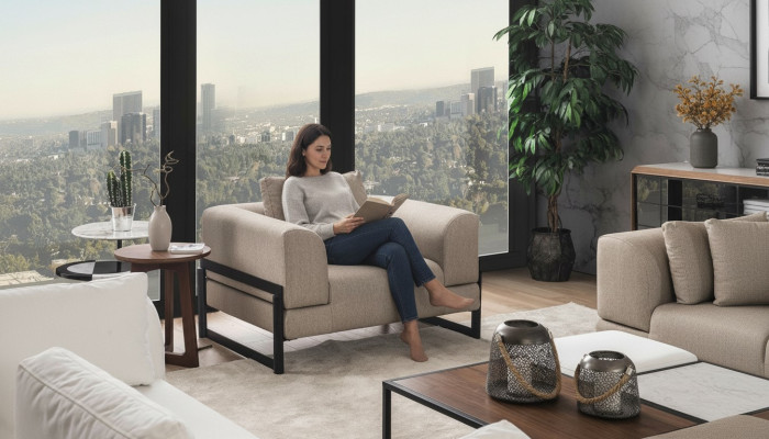 Fauteuil éénzitter stof oorfauteuil zitter polyester grijs nieuw woonkamer.