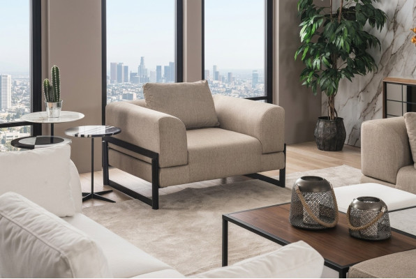 Fauteuil éénzitter stof oorfauteuil zitter polyester grijs nieuw woonkamer.