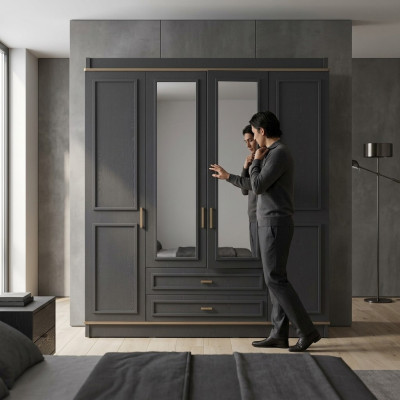 Kledingkast kinderkast kast hout spiegel grijs houten kast