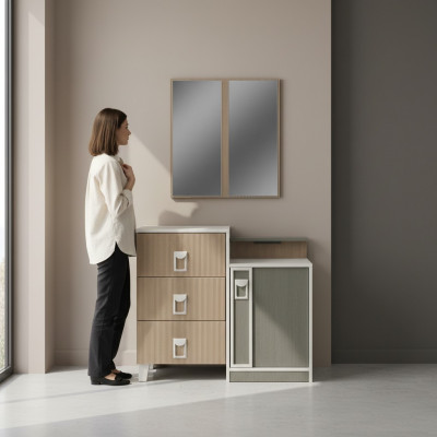 Slaapkamer commode set met spiegel van bruin hout console tafel