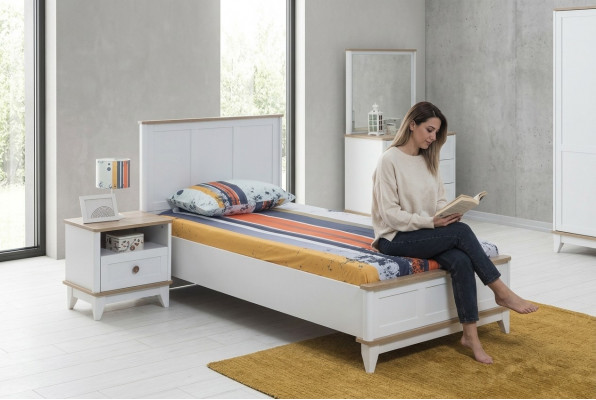 Garnituur kinderkamer Wit kinderbed Nachtkastje Bed set 2-delig Hout