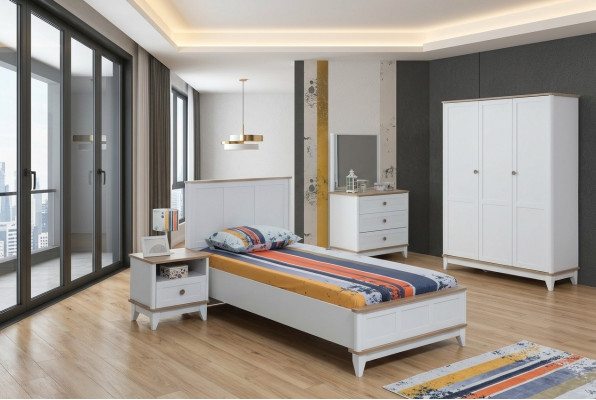 Garnituur kinderkamer Wit kinderbed Nachtkastje Bed set 2-delig Hout