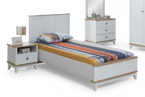 Garnituur kinderkamer Wit kinderbed Nachtkastje Bed set 2-delig Hout