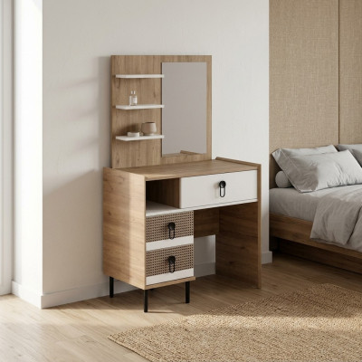Kaptafelset met spiegel houten slaapkamer bruine console-set