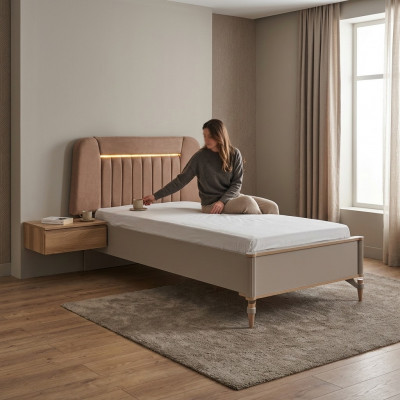 Kinderbed Bedframe Bed Kinderkamer Bedframes Roze Stof LED