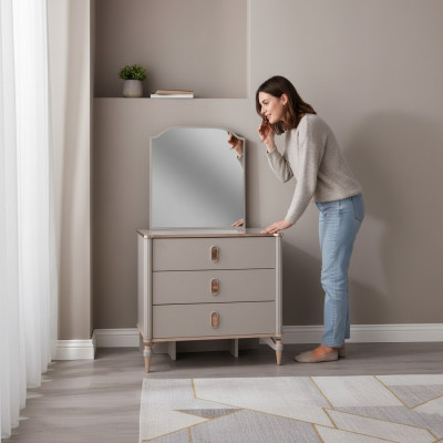 Lade commode met spiegel houten kinderkamer beige console set.