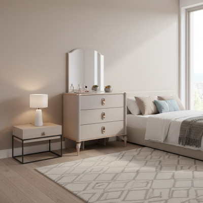 Lade commode met spiegel houten kinderkamer beige console set.