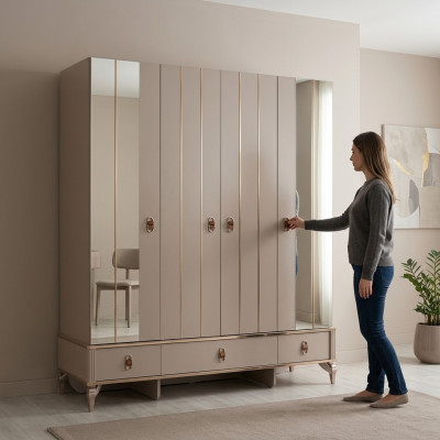 Kledingkast kinderkast houten kast kast hout beige spiegel.