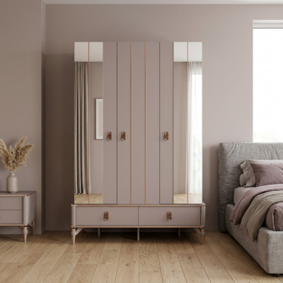 Luxe kledingkast Kinderkast Houten kast Kast Beige Spiegel