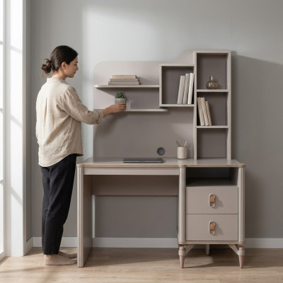Schrijftafel Kantoorbureau Computertafel Beige Kantoor meubilair Hout Tafel Planken