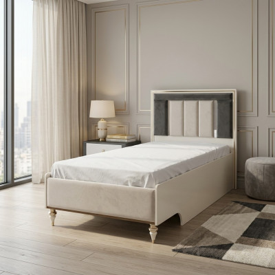 Luxe kinderbed bedframe bed kinderkamer bedframes beige stof.