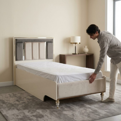 Kinderbed Bedframe Bed 120cm Kinderkamer Bedframes Beige Stof